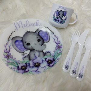Plate Set Elephant, kids, custom printed, personalised
